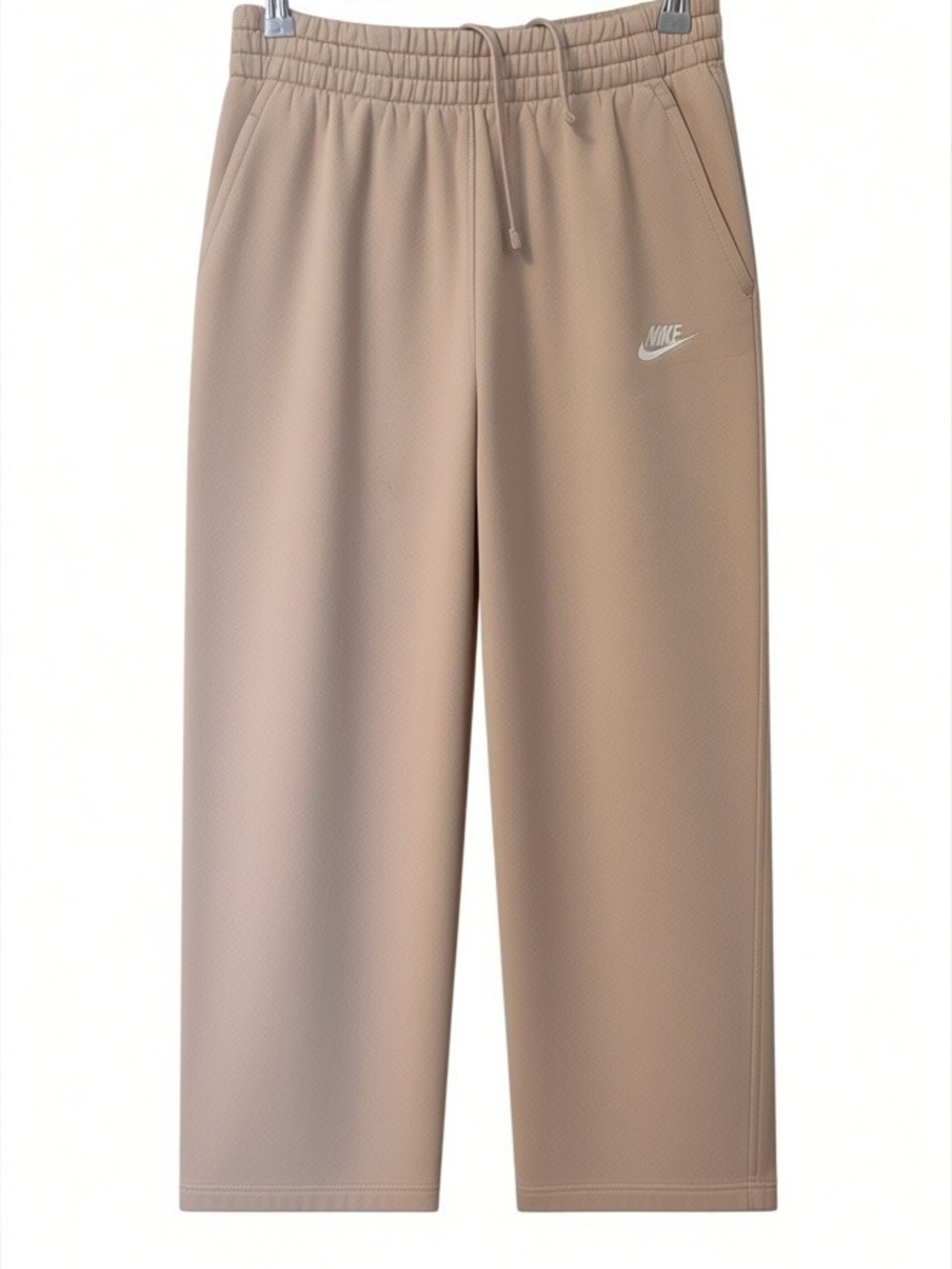 Nike Girls XL Beige Oatmeal Fleece Wide Leg Sweatpants Swoosh